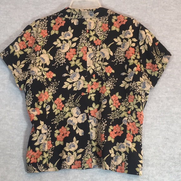 JONES NEW YORK Silk Buttery Soft Fall/Winter Floral Design W Collar & Cap Sleeve - Picture 2 of 15